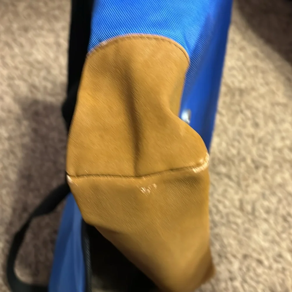 Mossimo blue and tan messenger laptop bag with strap and magnetic clasp